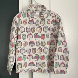 Garnett Hill Kids Flannel Button-front Pajama Top, Size M, Owl Print